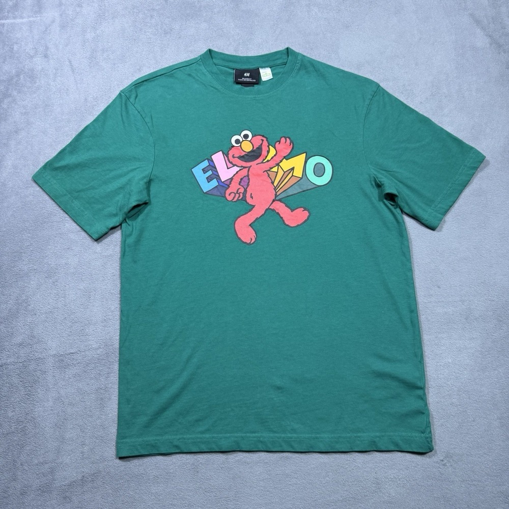 Sesame Street Shirt Mens XS Green Elmo Graphic H&M Retro Y2K Short Sleeve USA